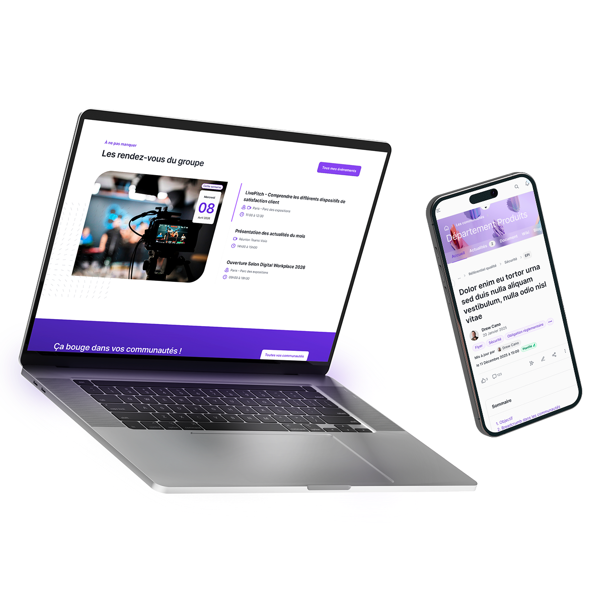 Ecrans de Jalios 11 sur desktop, tablette et mobile